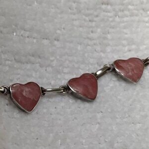 Rose quartz hearts and sterling silver bracelet